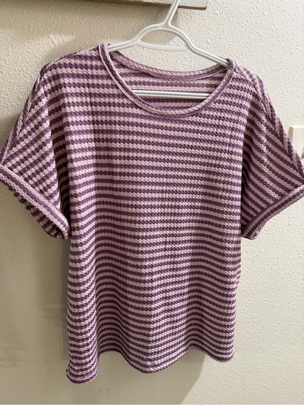 TWO-PIECE SET - Lavender & Pink Stripe Short Sleeve Knit Tee & Shorts Set - NEW